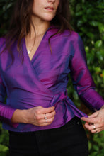 Load image into Gallery viewer, Iridescent Violet Wrap Blouse