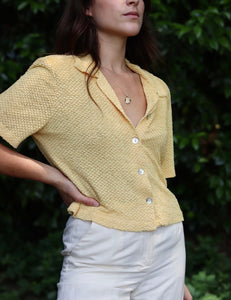 Vintage Pale Yellow Textured Blouse