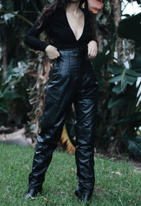 Ultra High Waisted Black Leather Pants