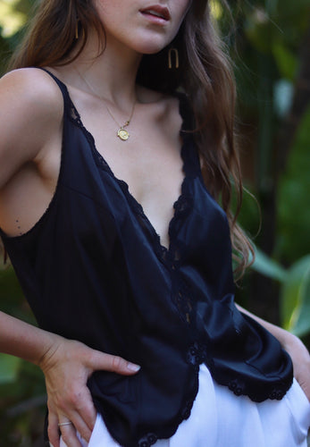 Vintage Satin And Lace Black Cami