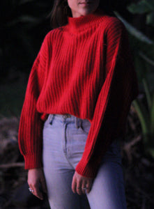 Vintage Scarlet Knit Mock Neck Sweater