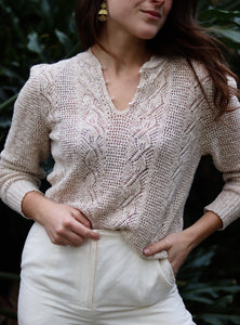 Vintage Knit Pearl Henley Sweater