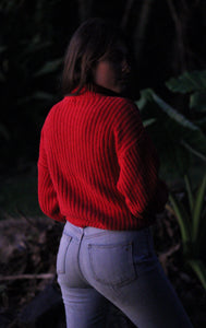 Vintage Scarlet Knit Mock Neck Sweater