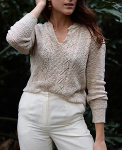 Vintage Knit Pearl Henley Sweater