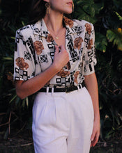 Load image into Gallery viewer, Vintage Ivory + Carmel Floral Geometric Blouse