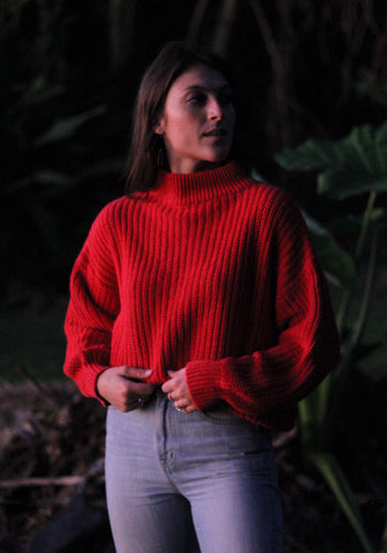 Vintage Scarlet Knit Mock Neck Sweater