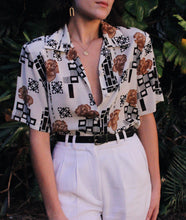 Load image into Gallery viewer, Vintage Ivory + Carmel Floral Geometric Blouse